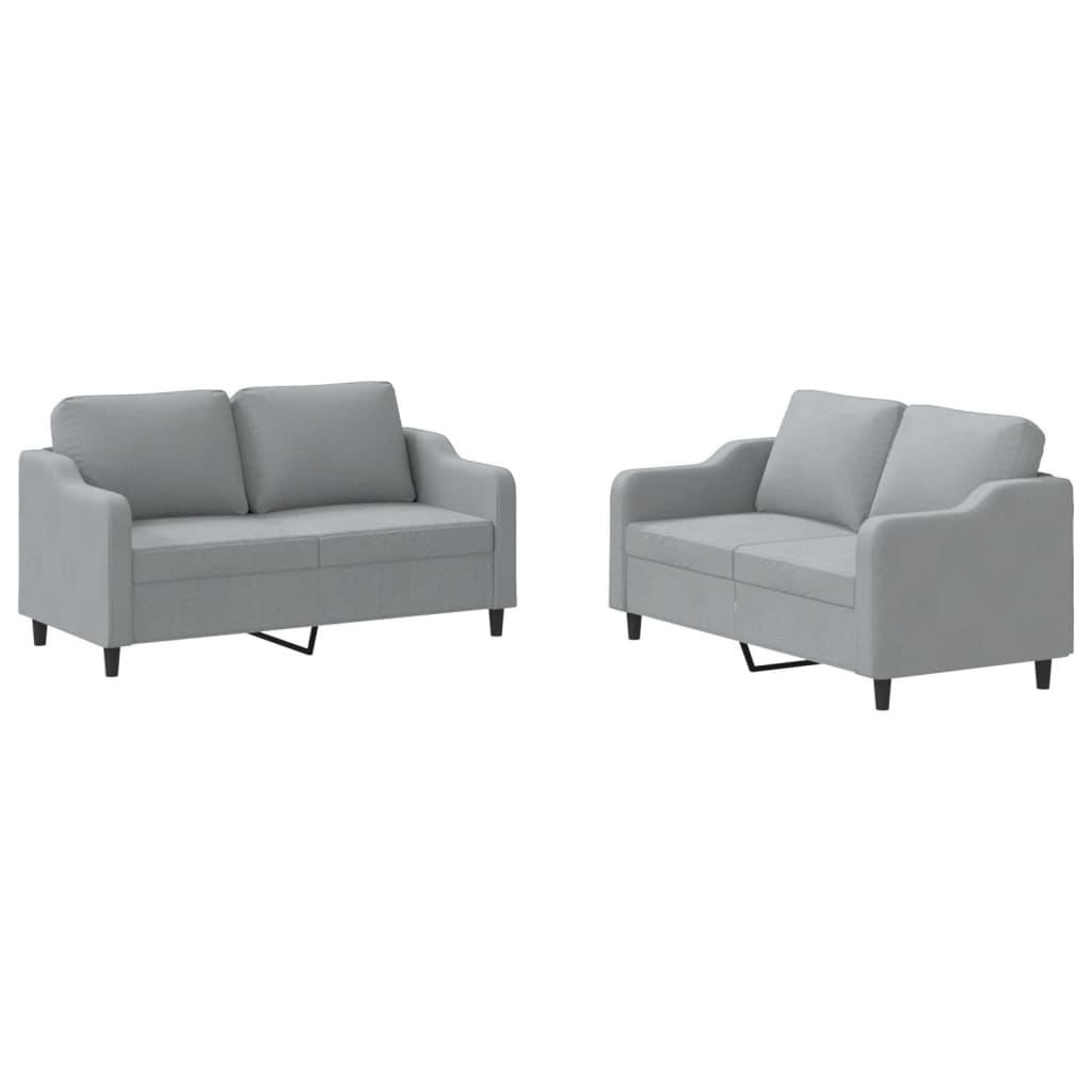 Set di Divani 2 pz con Cuscini Grigio Chiaro in Tessuto - homemem39