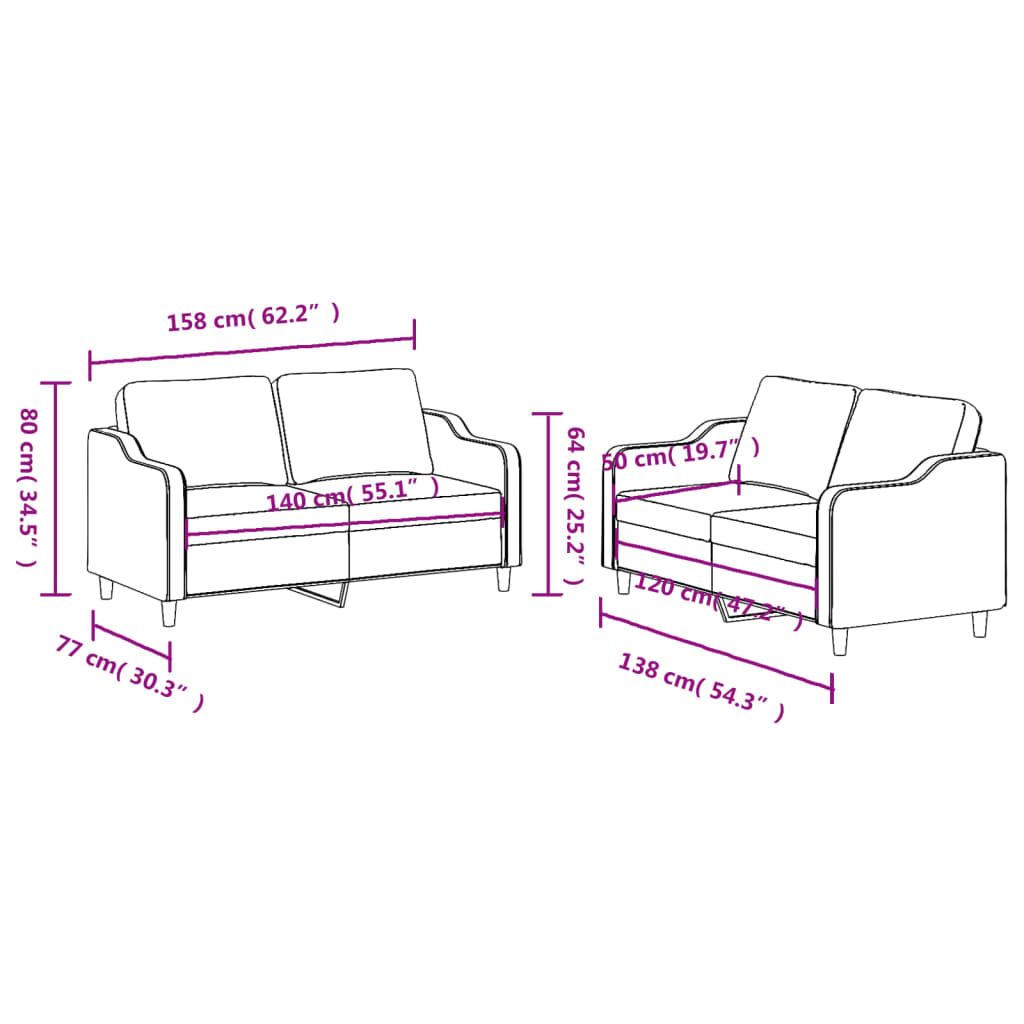 Set di Divani 2 pz con Cuscini Grigio Chiaro in Tessuto | homemem39