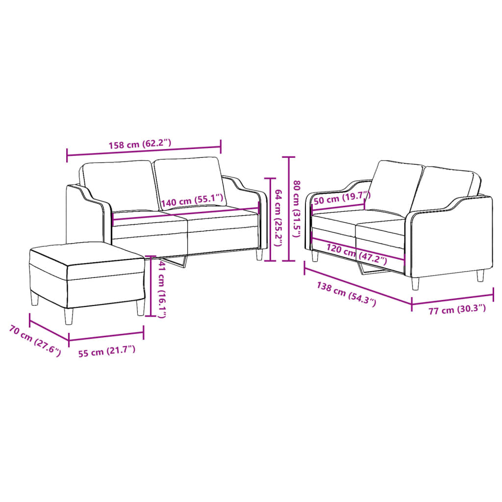 Set di Divani 3 pz con Cuscini Crema in Tessuto | homemem39