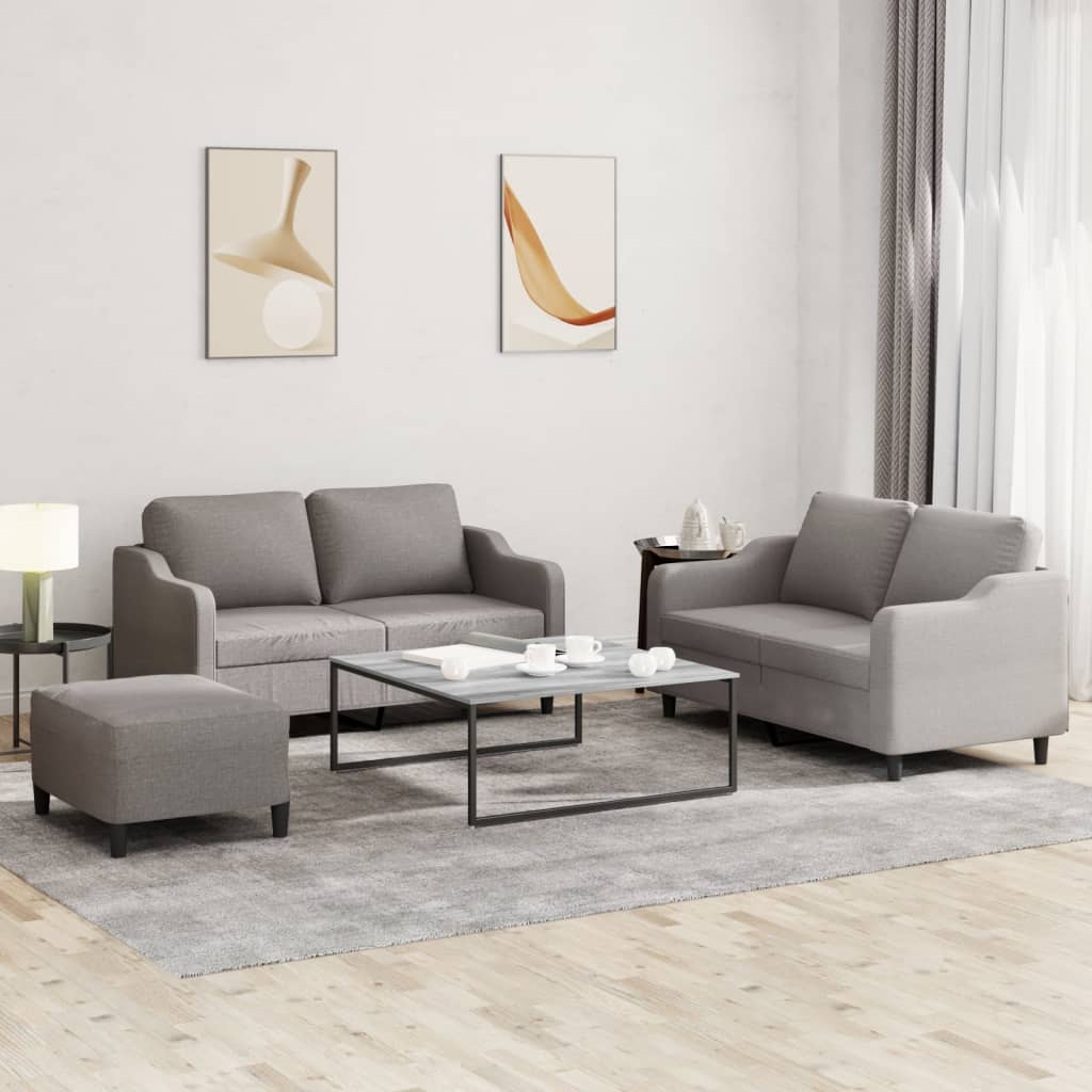 Set di Divani 3 pz con Cuscini Tortora in Tessuto