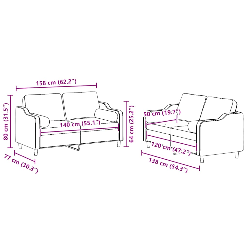 Set di Divani 2 pz con Cuscini Rosso Vino in Tessuto - homemem39