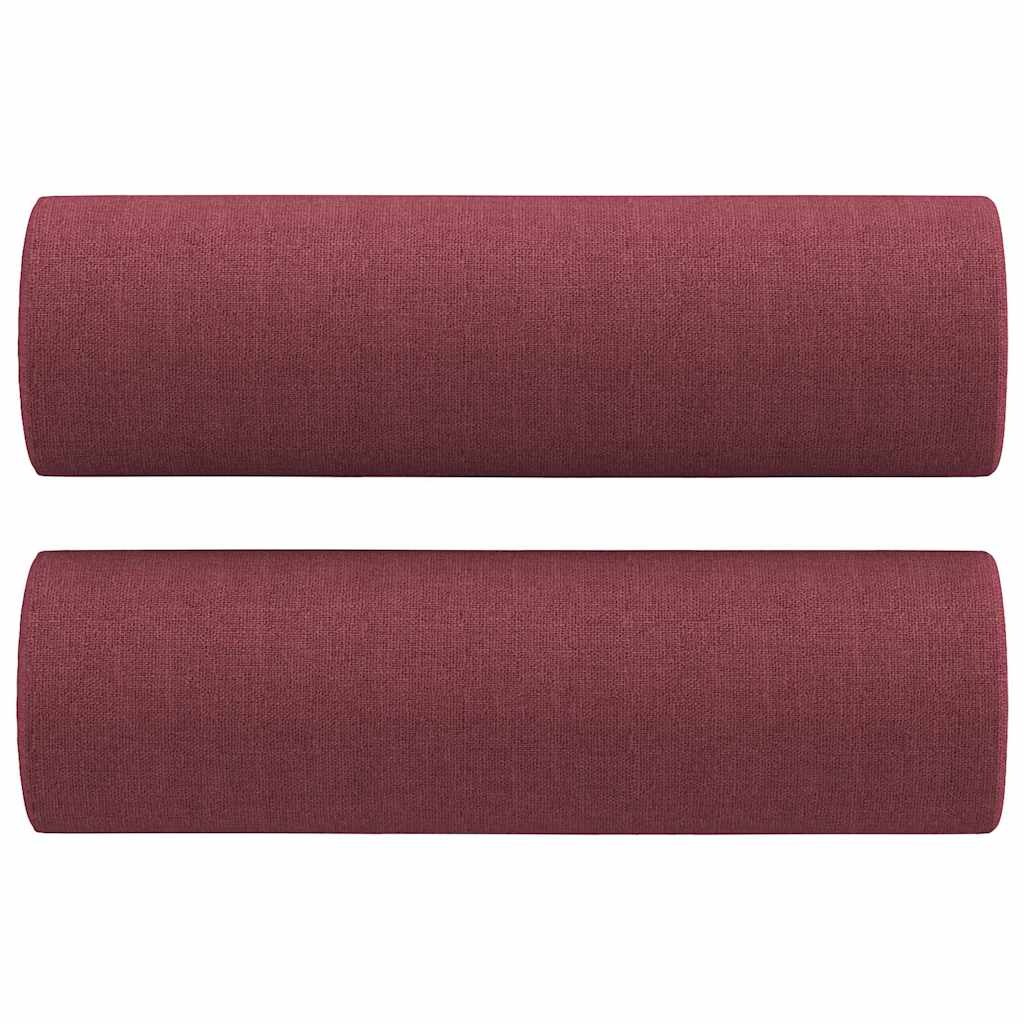 Set di Divani 3 pz con Cuscini Rosso Vino in Tessuto