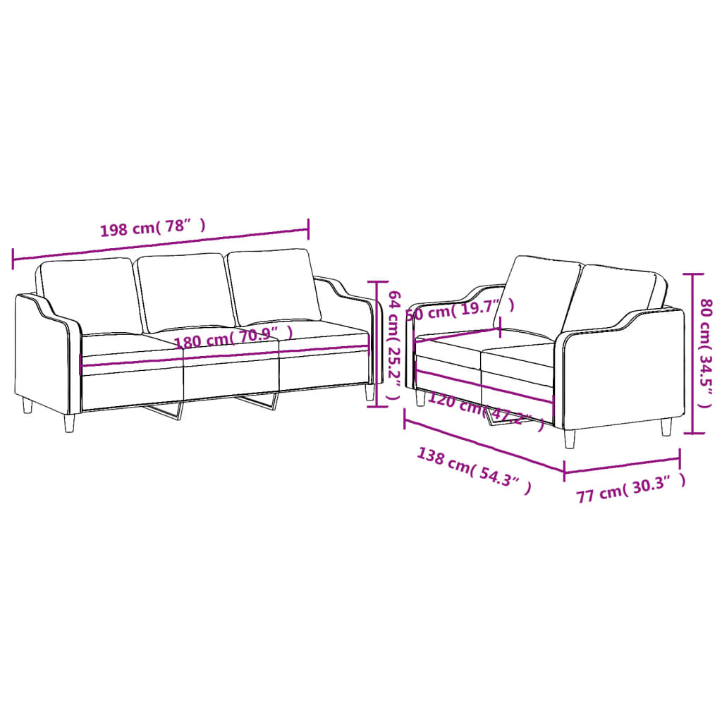 Set di Divani 2 pz con Cuscini Marrone in Tessuto | homemem39
