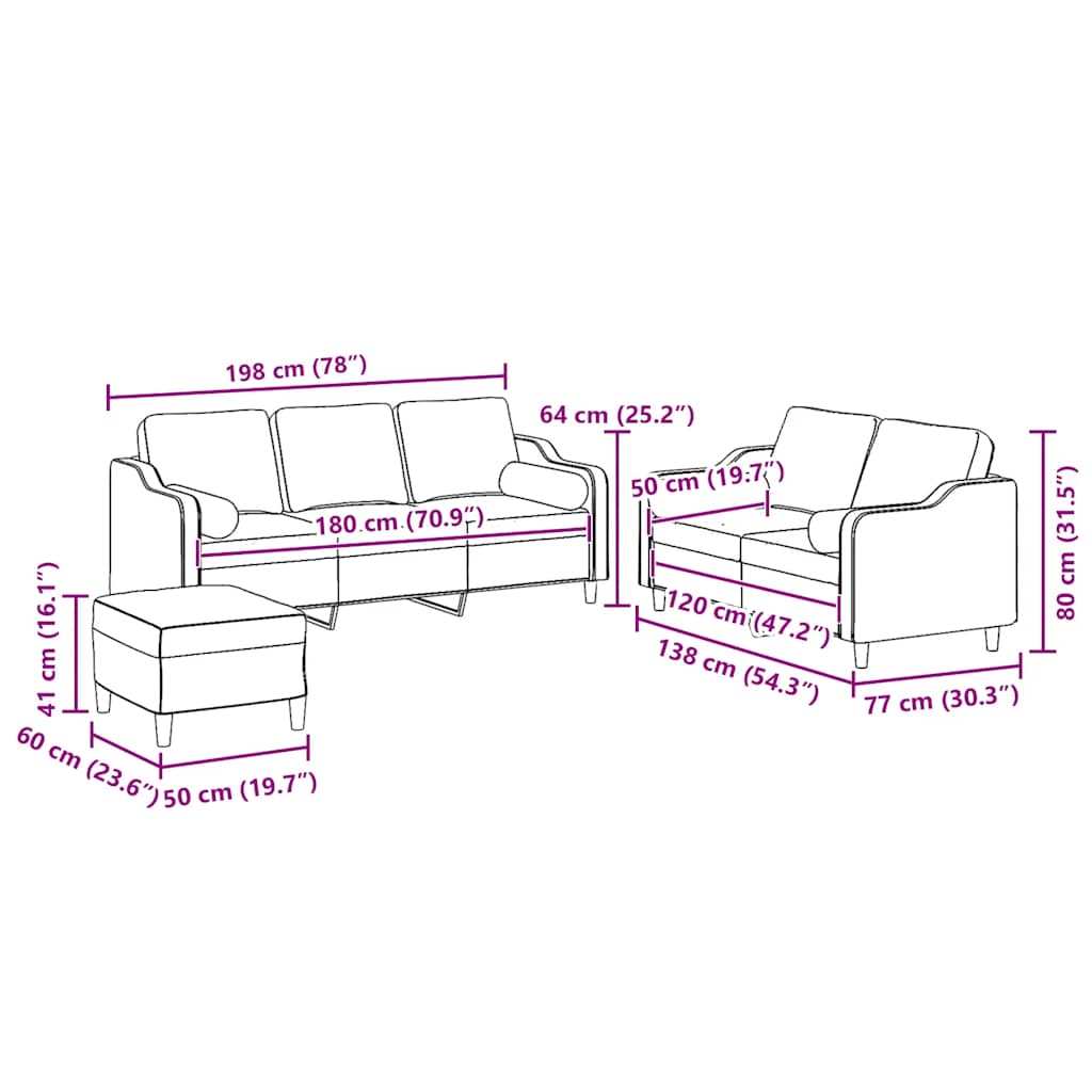 Set Divani 3 pz con Cuscini Grigio Chiaro in Tessuto | homemem39