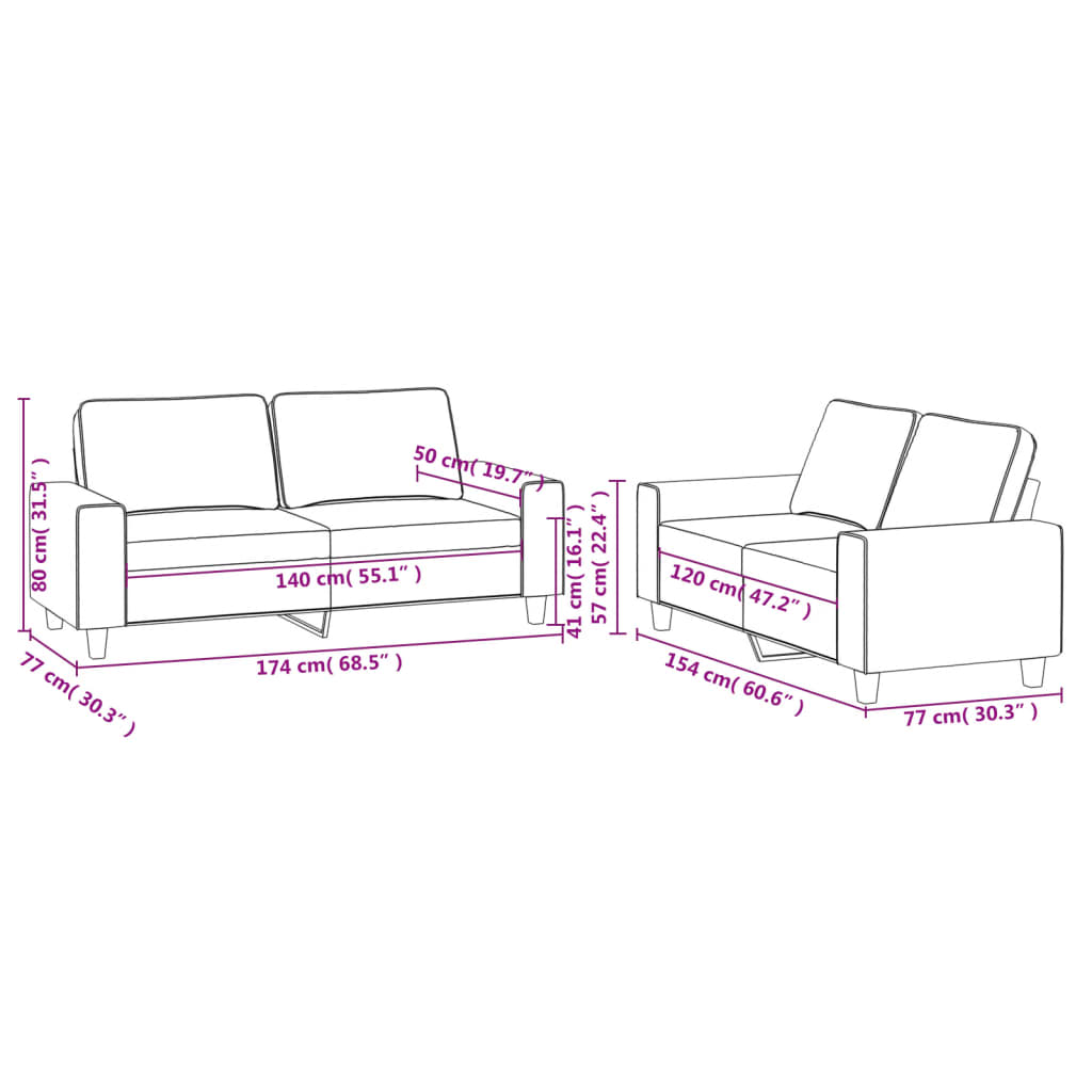 Set di Divani 2 pz Grigio Scuro in Tessuto | homemem39