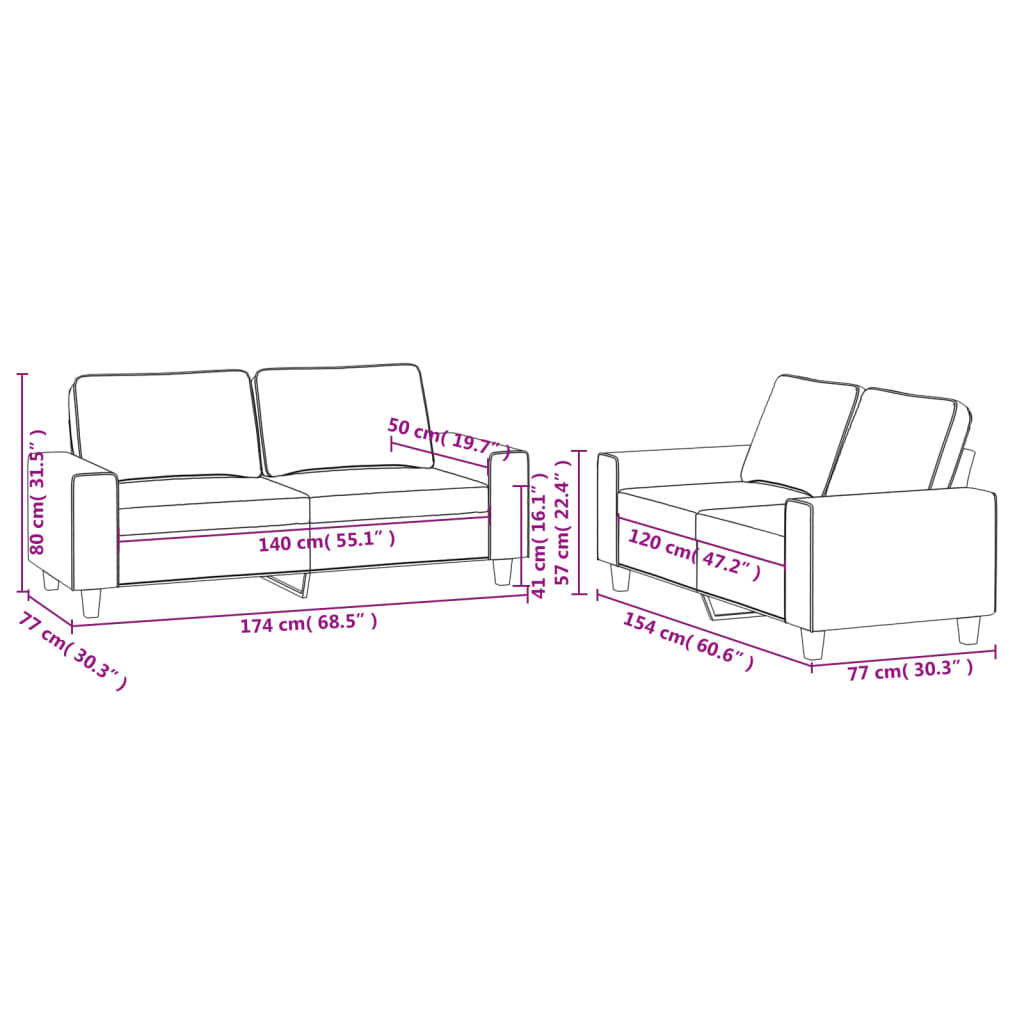Set di Divani 2 pz Marrone in Tessuto | homemem39