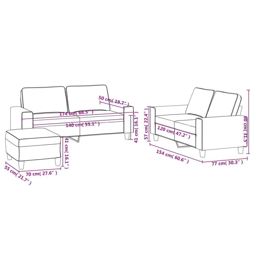 Set di Divani 3 pz Crema in Tessuto | homemem39