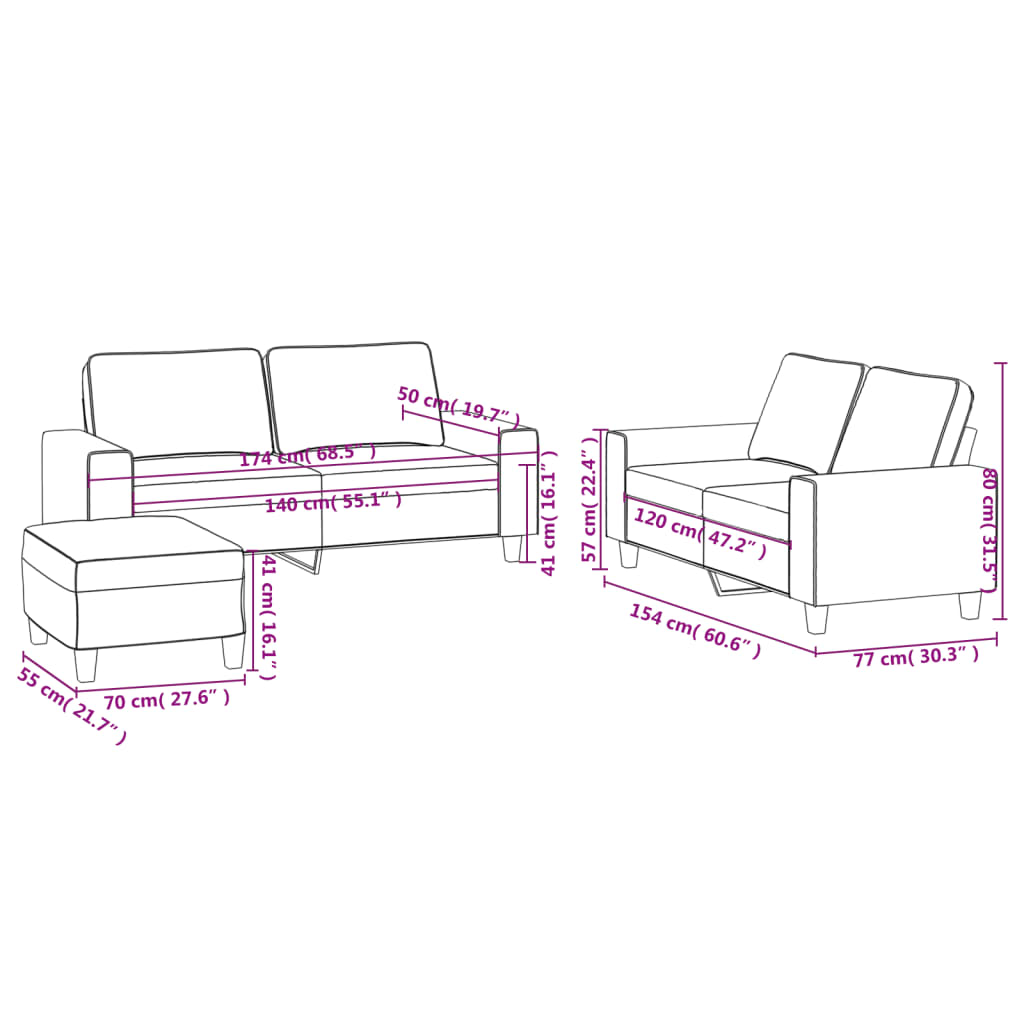 Set di Divani 3 pz Marrone in Tessuto | homemem39