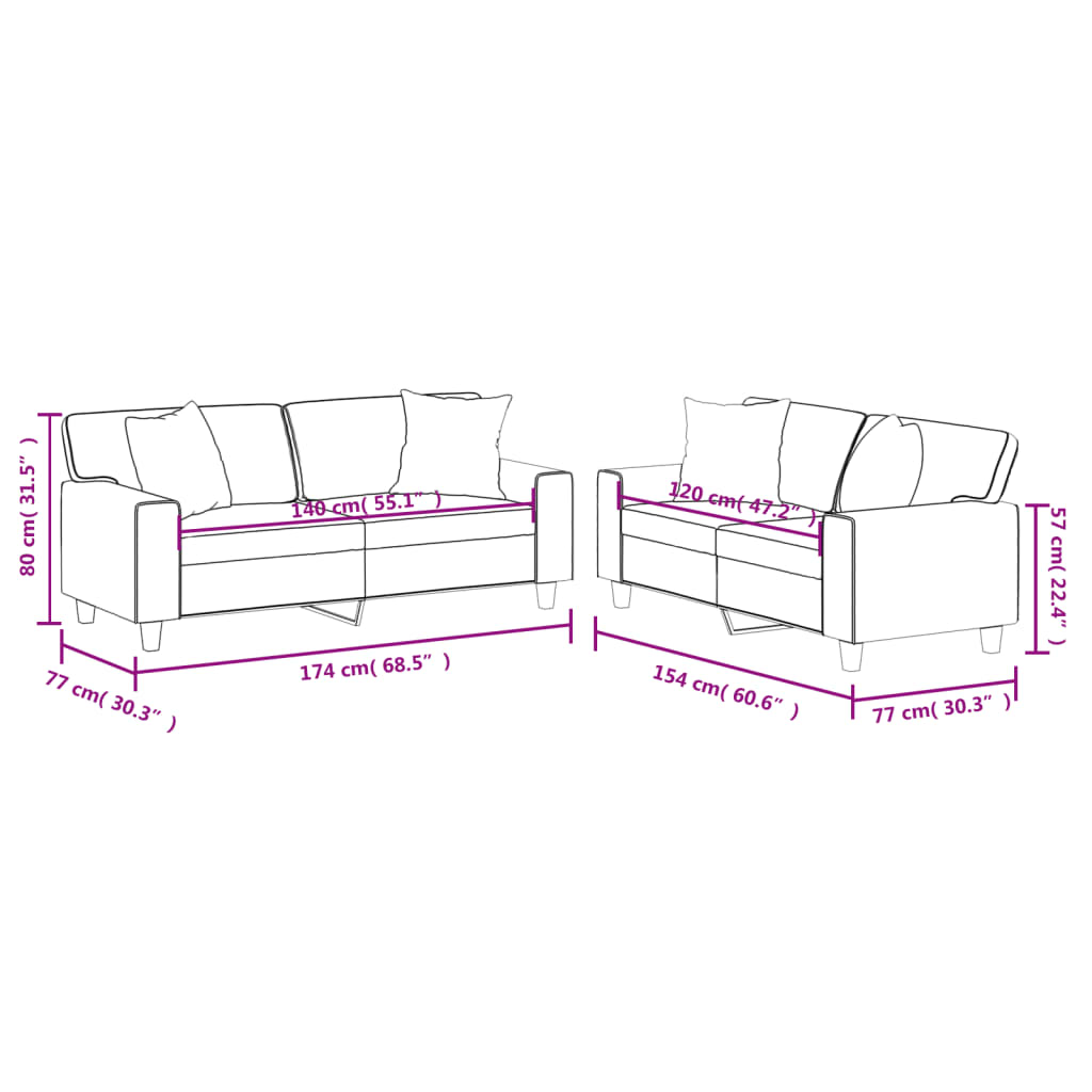 Set di Divani 2 pz con Cuscini Cappuccino in Similpelle | homemem39