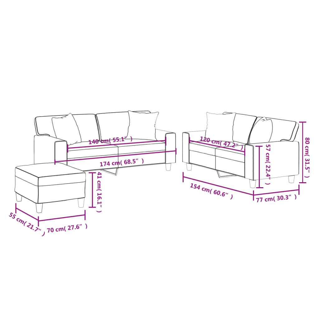 Set di Divani 3 pz con Cuscini Crema in Similpelle | homemem39