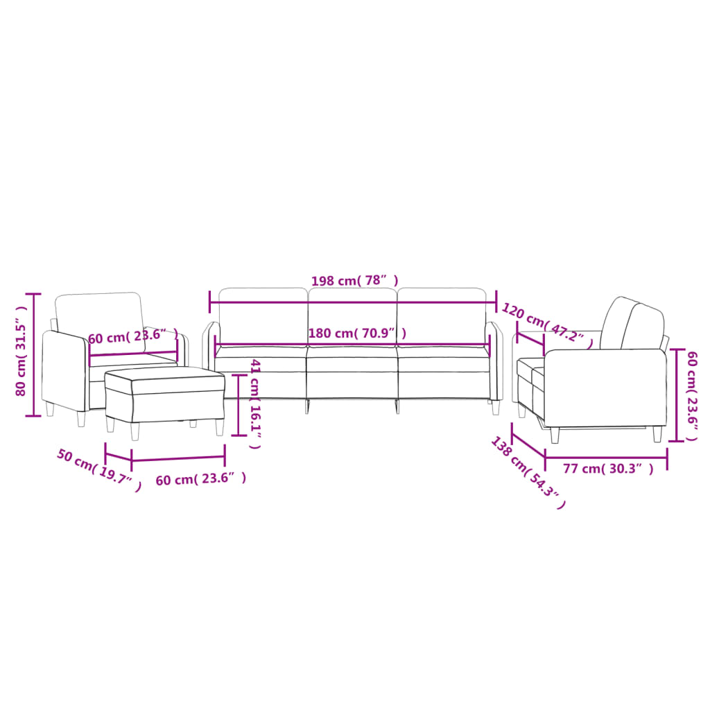 Set di Divani 4 pz Rosa in Velluto
