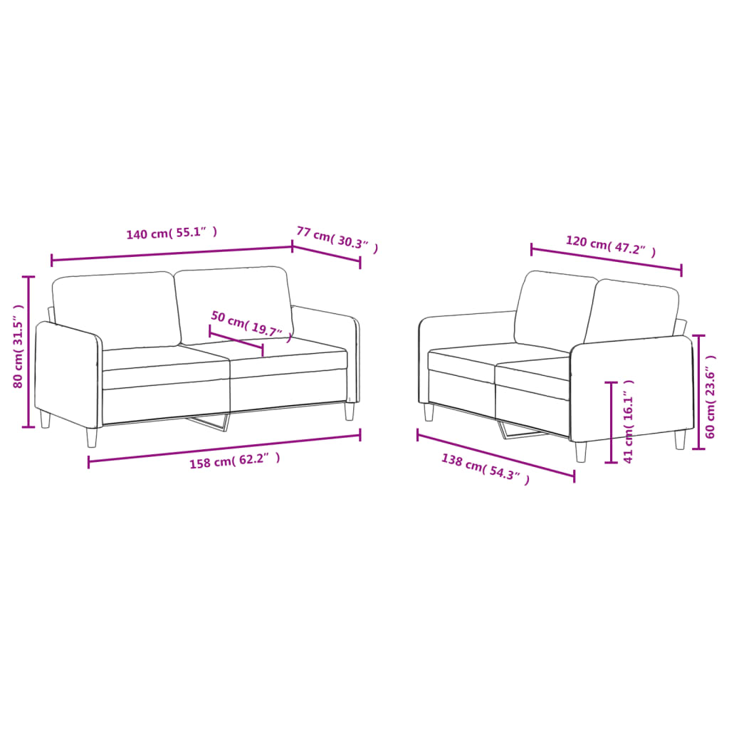Set di Divani 2 pz Rosa in Velluto | homemem39