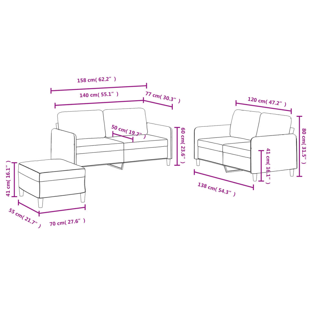 Set di Divani 3 pz Rosa in Velluto