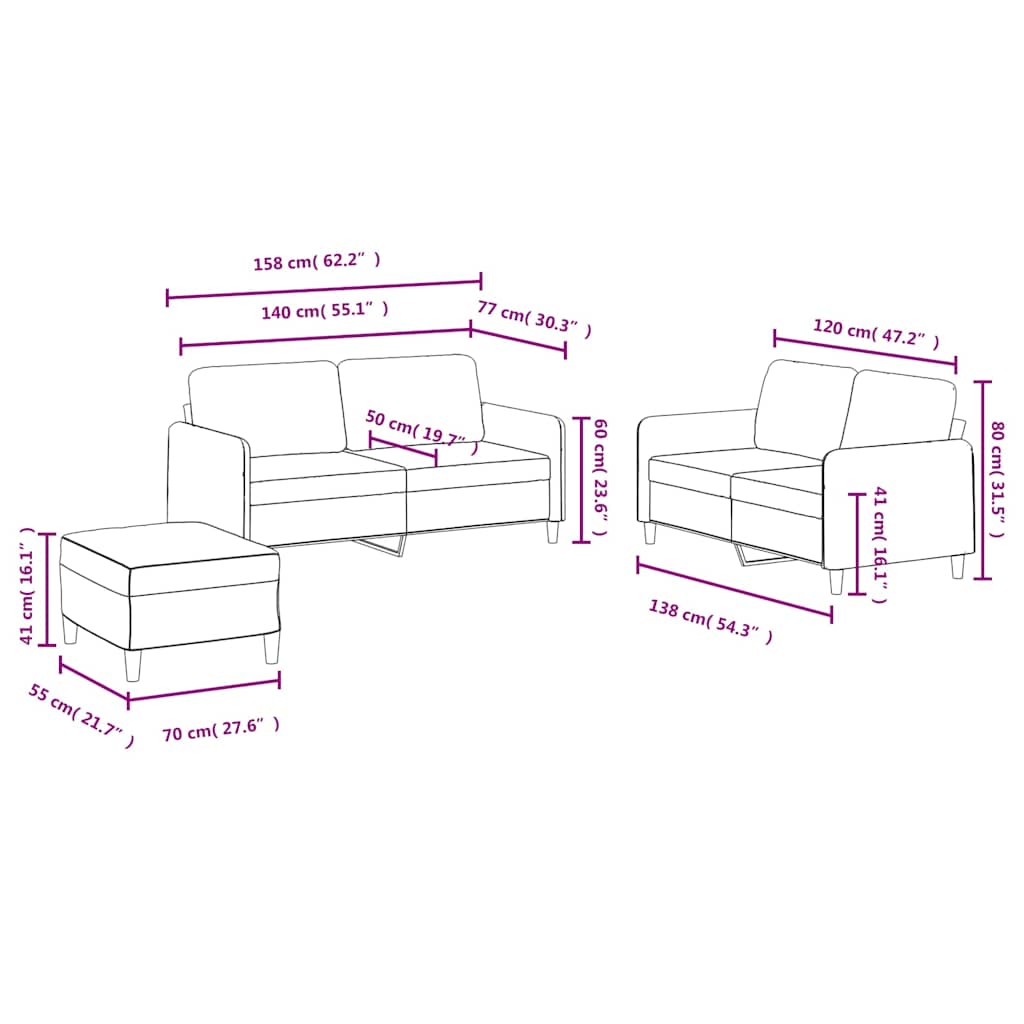 Set di Divani 3 pz Marrone in Velluto | homemem39