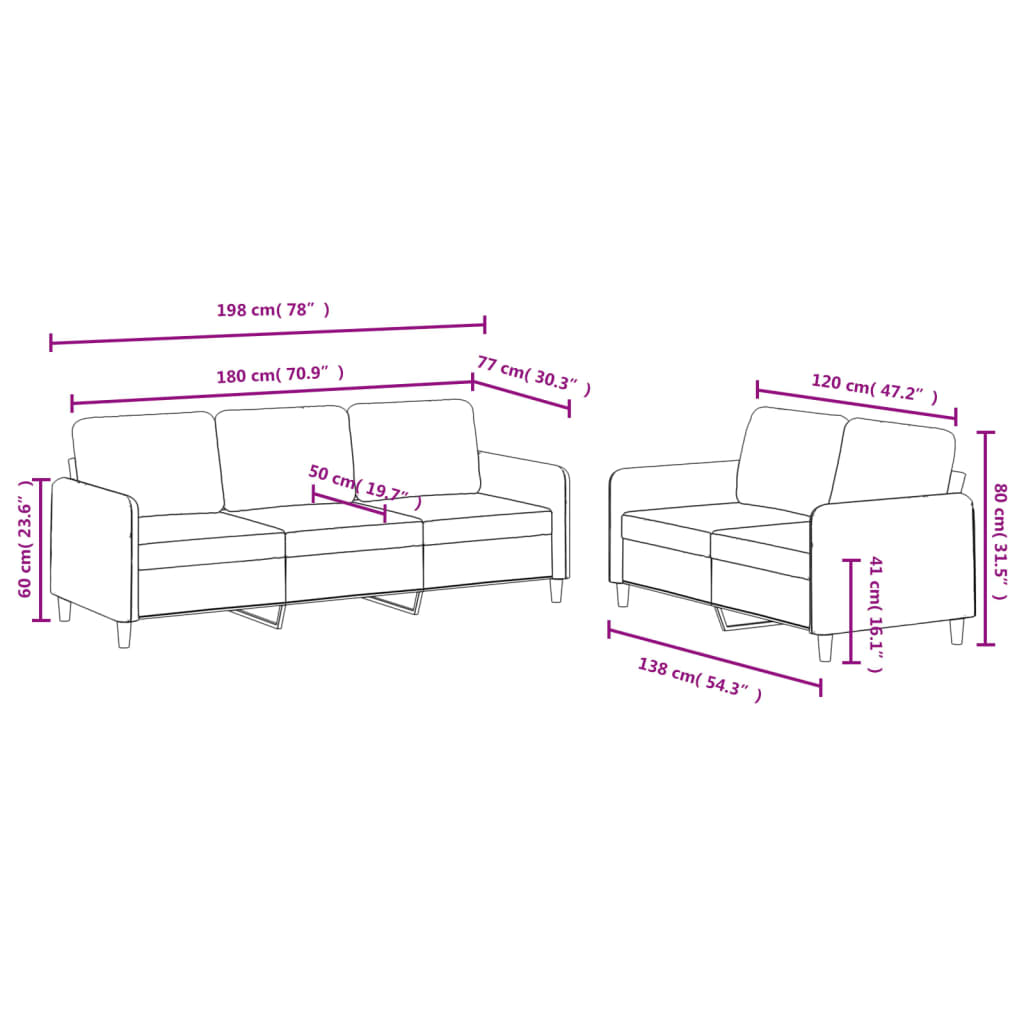 Set di Divani 2 pz Grigio Chiaro in Velluto - homemem39