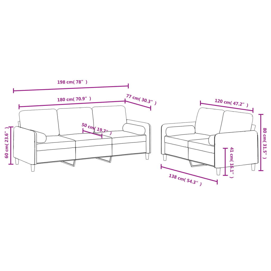 Set di Divani 2 pz con Cuscini Rosa in Velluto | homemem39