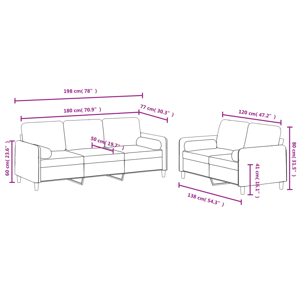 Set di Divani 2 pz con Cuscini Rosso Vino in Velluto | homemem39