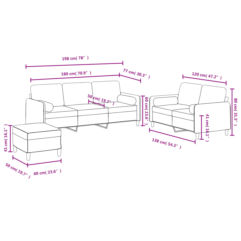 Set di Divani 3 pz con Cuscini Grigio Scuro in Velluto