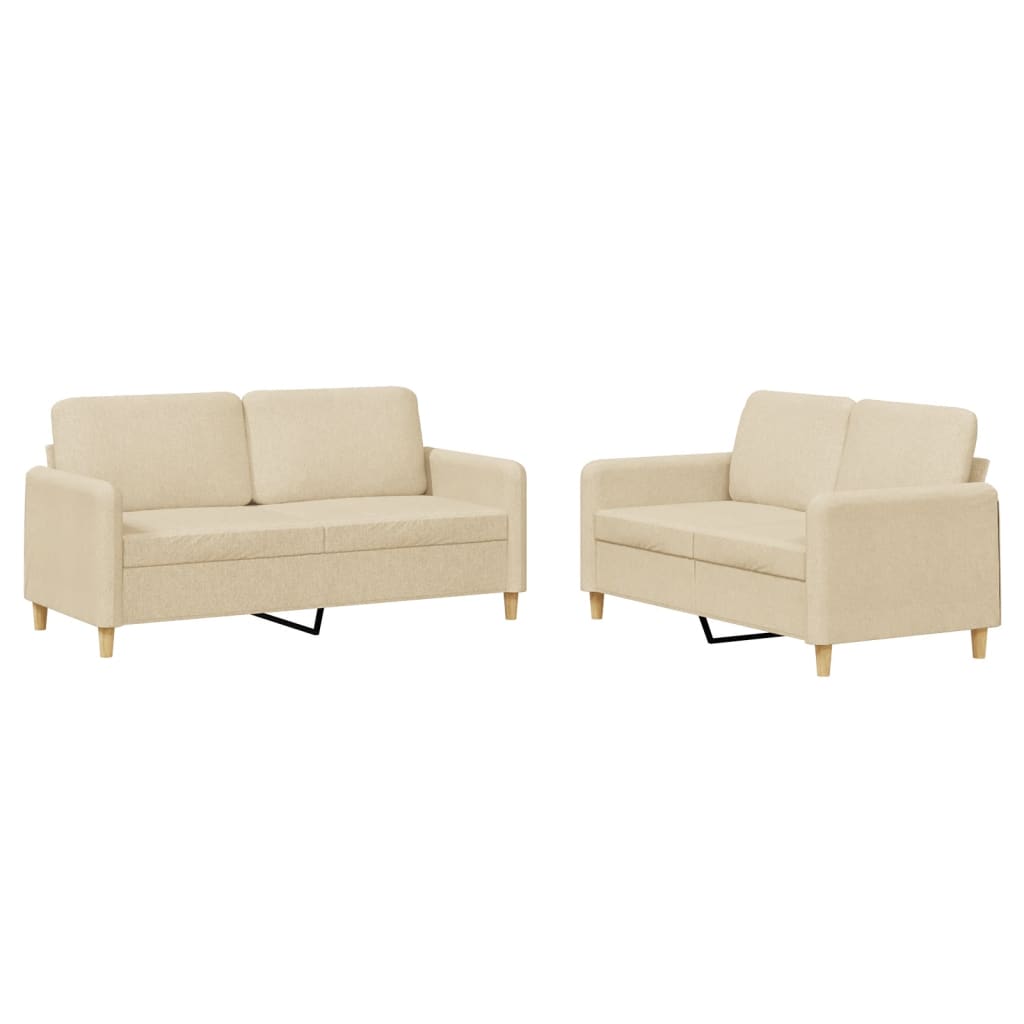 Set di Divani 2 pz con Cuscini Crema in Tessuto