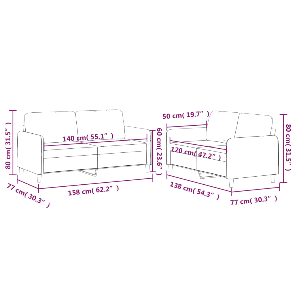 Set di Divani 2 pz con Cuscini Giallo Chiaro in Tessuto | homemem39