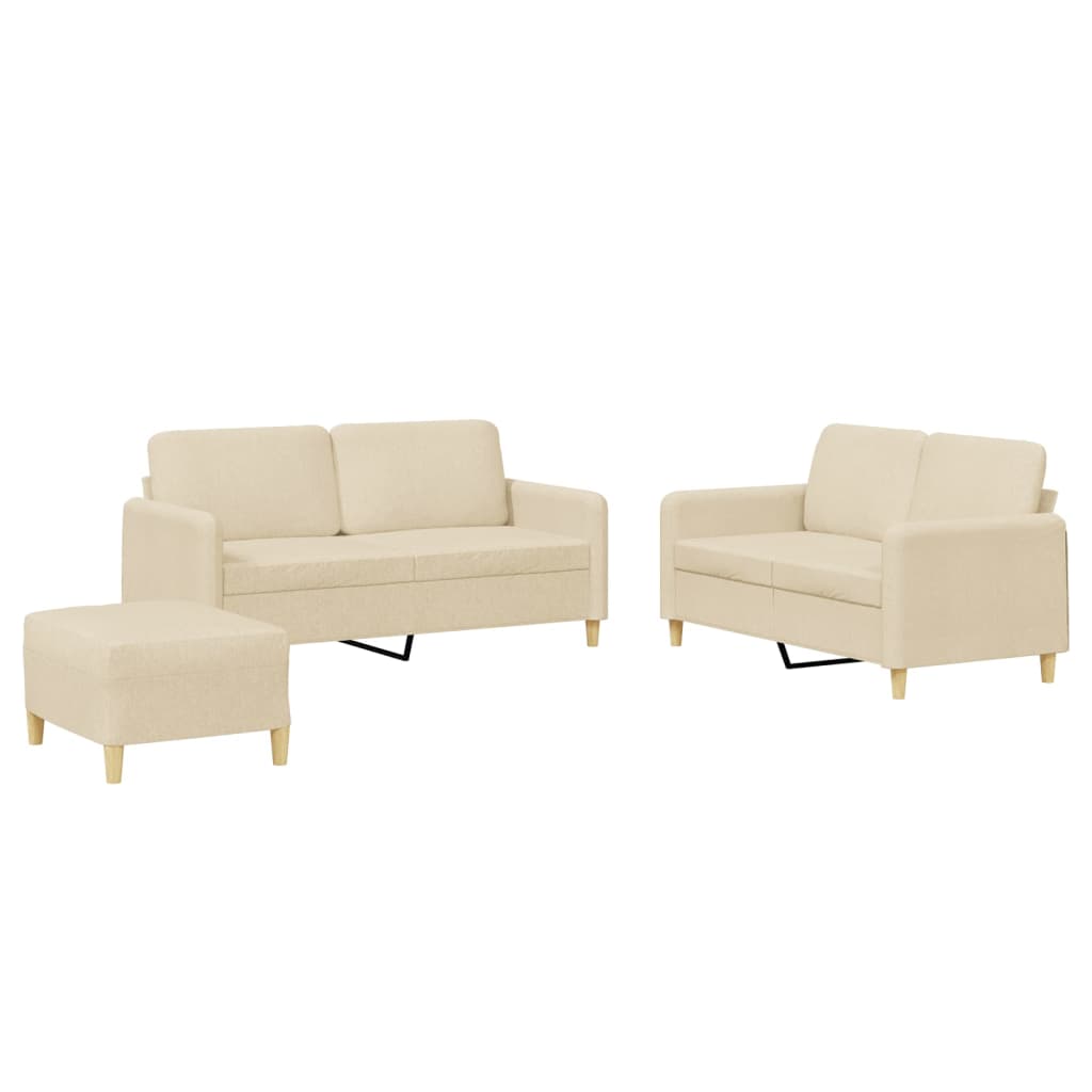 Set di Divani 3 pz con Cuscini Crema in Tessuto