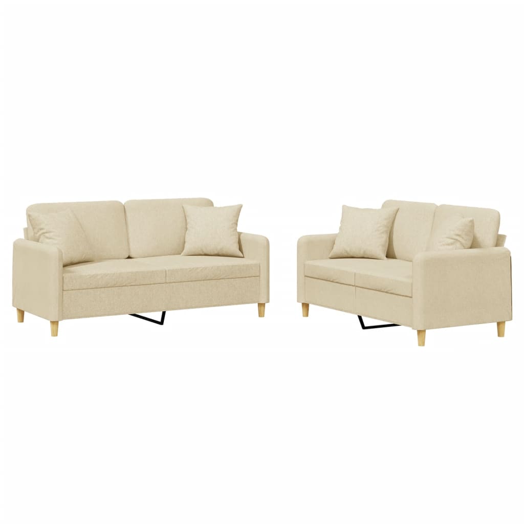Set Divani 2 pz con Cuscini Crema in Tessuto