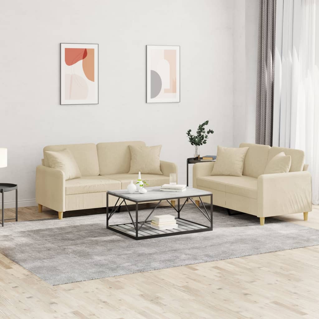 Set Divani 2 pz con Cuscini Crema in Tessuto