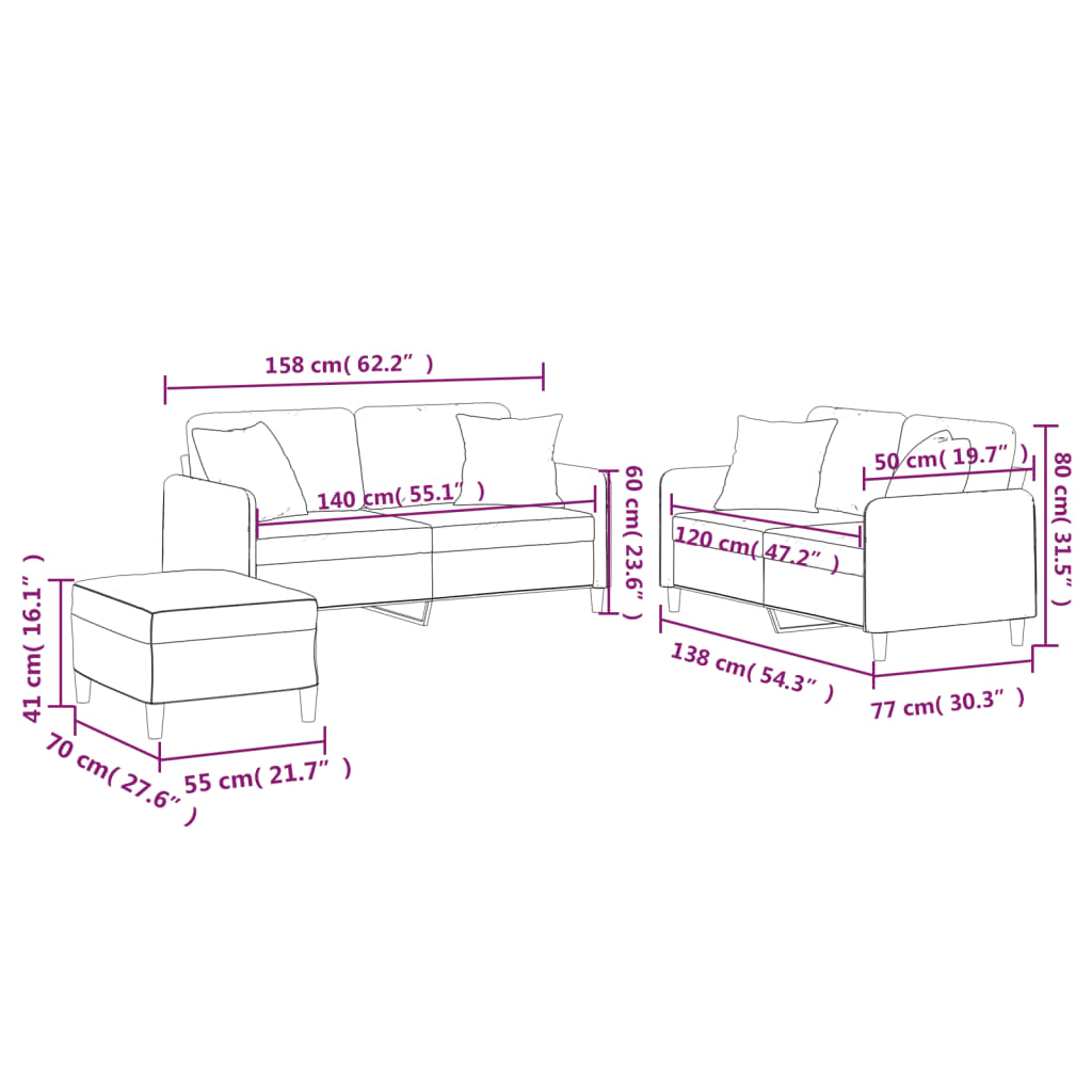 Set Divani 3 pz con Cuscini Crema in Tessuto | homemem39