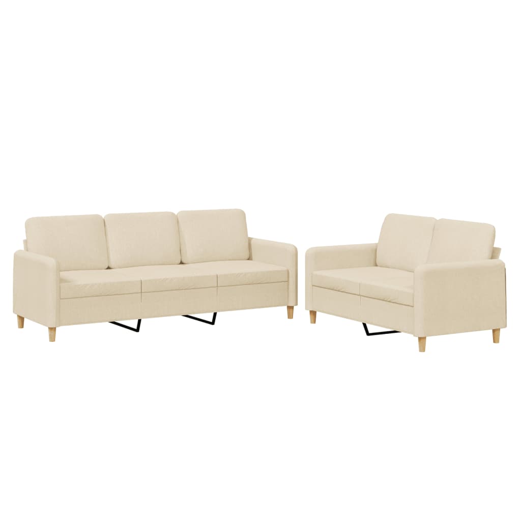 Set di Divani 2 pz con Cuscini Crema in Tessuto