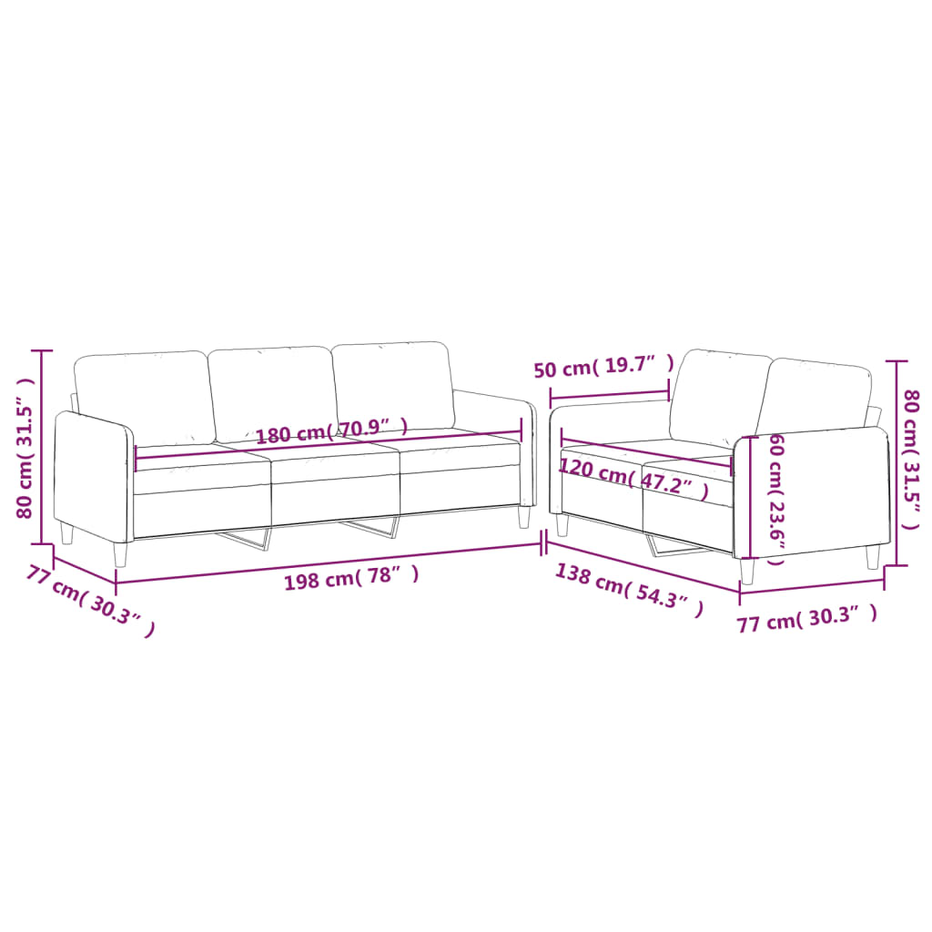 Set di Divani 2 pz con Cuscini Crema in Tessuto