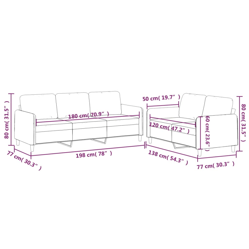 Set di Divani 2 pz con Cuscini Tortora in Tessuto | homemem39