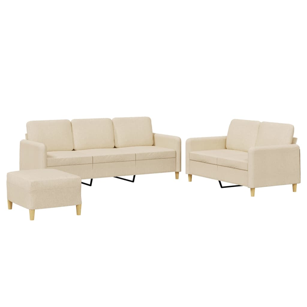 Set di Divani 3 pz con Cuscini Crema in Tessuto