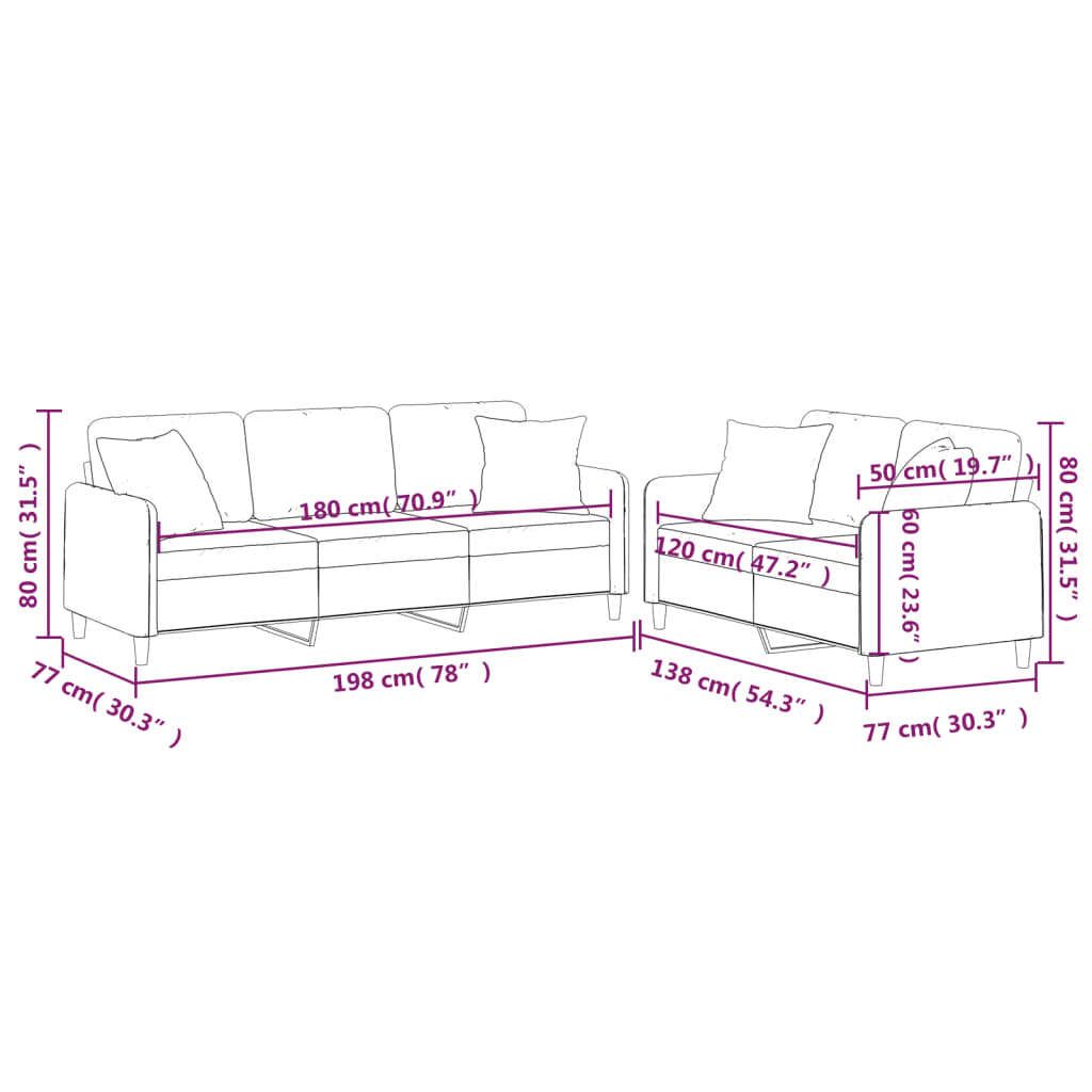 Set Divani 2 pz con Cuscini Crema in Tessuto