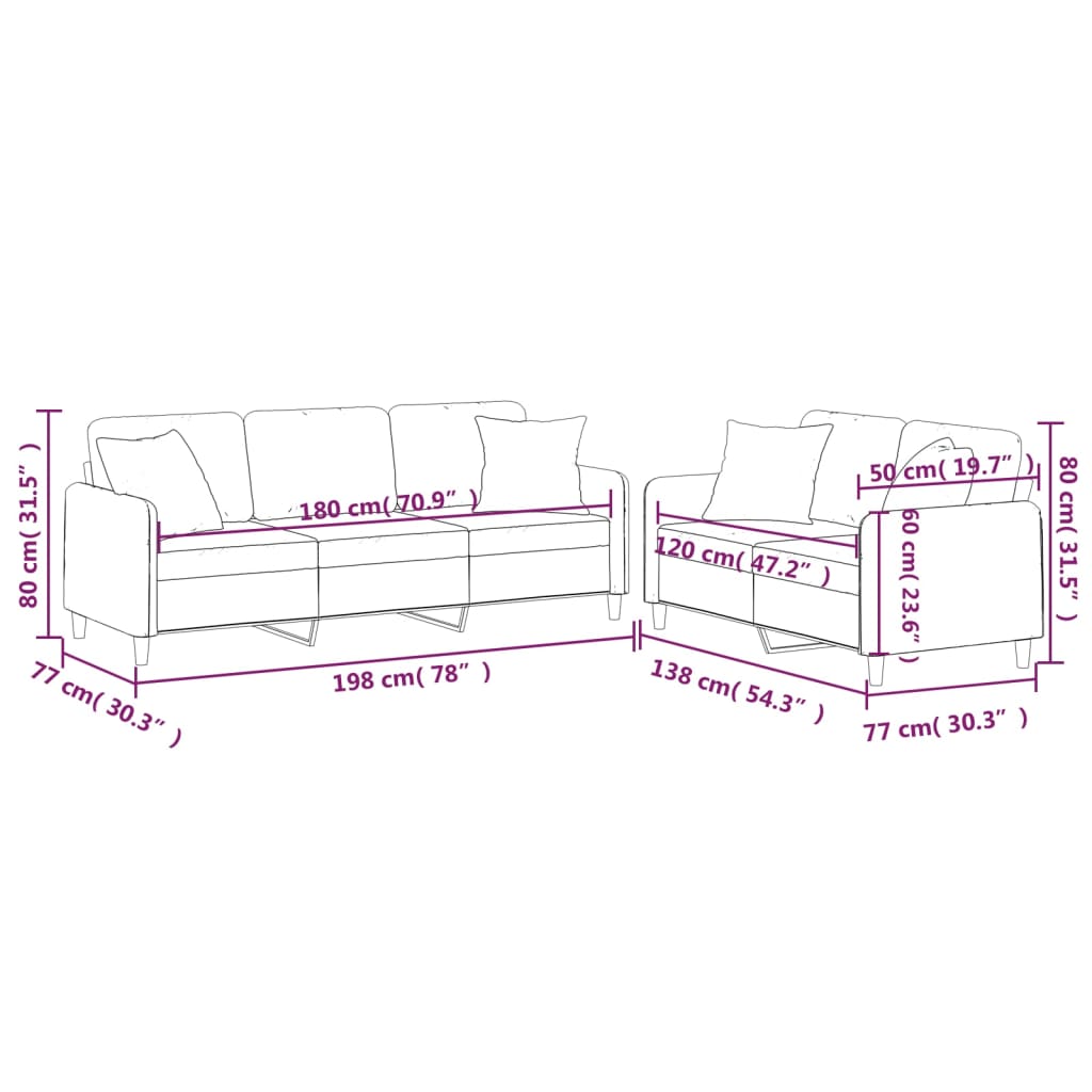 Set di Divani 2 pz con Cuscini Marrone in Tessuto | homemem39
