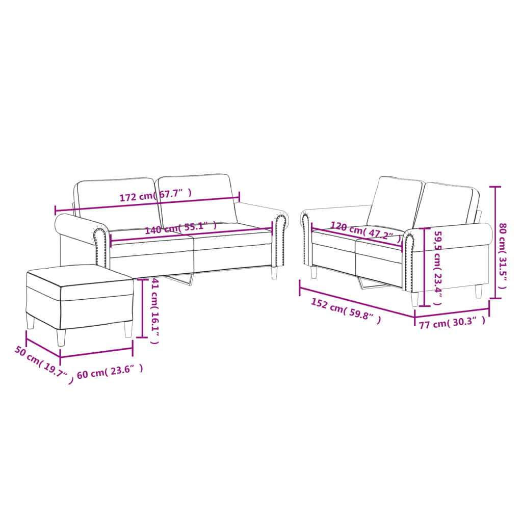 Set di Divani 3 pz con Cuscini cappuccino in Similpelle | homemem39