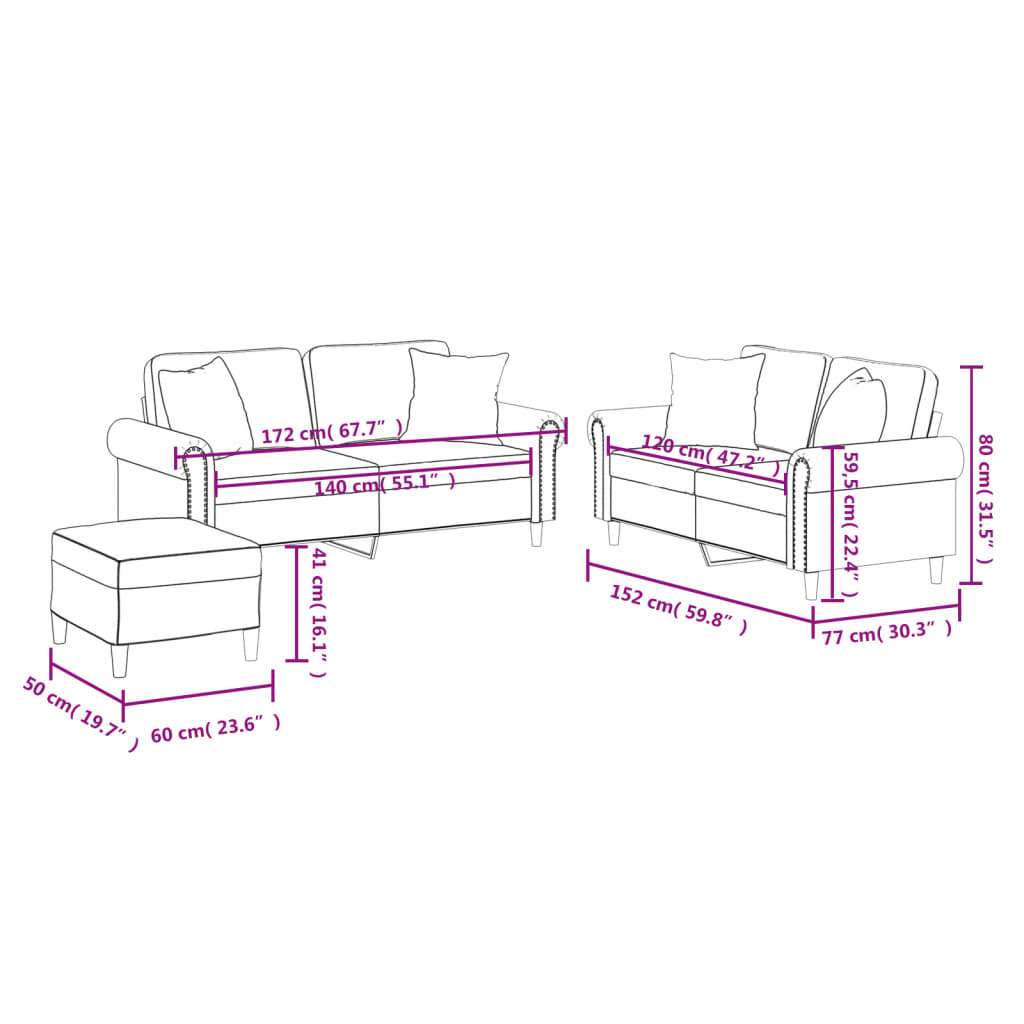 Set di Divani 3 pz con Cuscini Cappuccino in Similpelle | homemem39