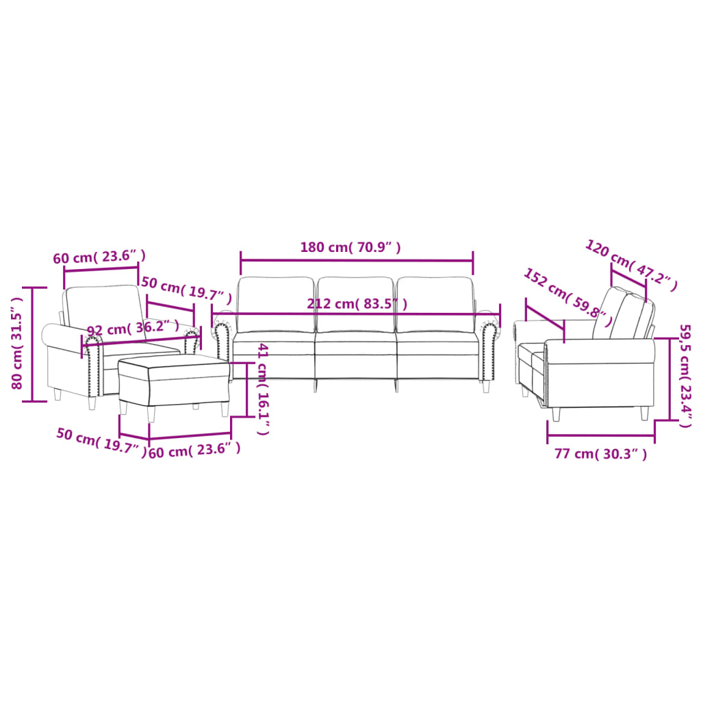 Set di Divani 4 pz con Cuscini rosa in Velluto | homemem39