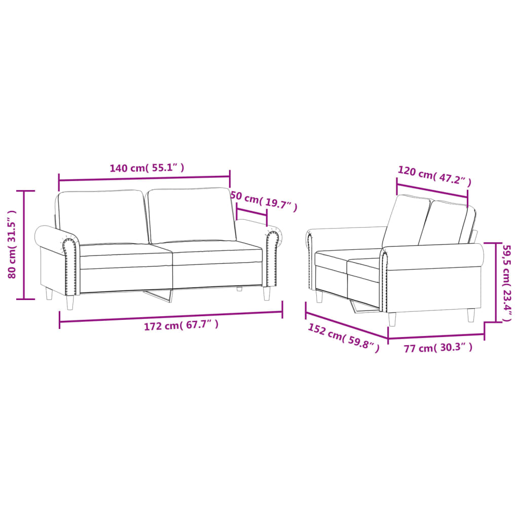 Set di Divani 2 pz con Cuscini Grigio Chiaro in Velluto | homemem39