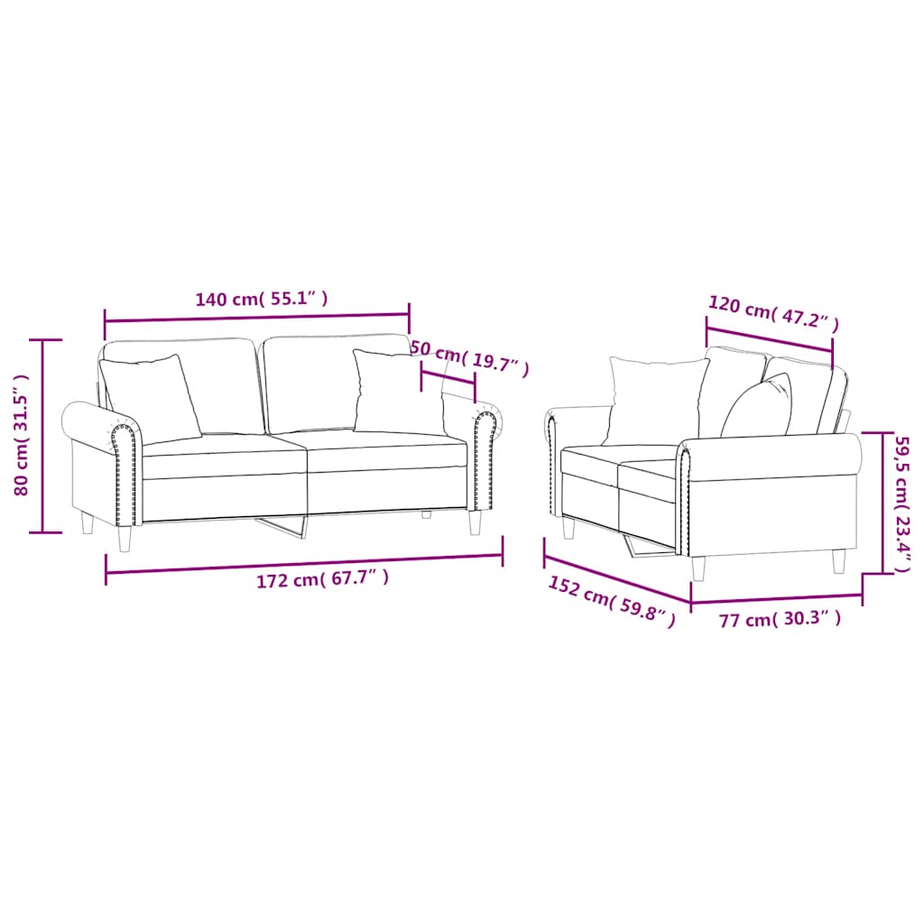 Set di Divani 2 pz con Cuscini Verde Scuro in Velluto