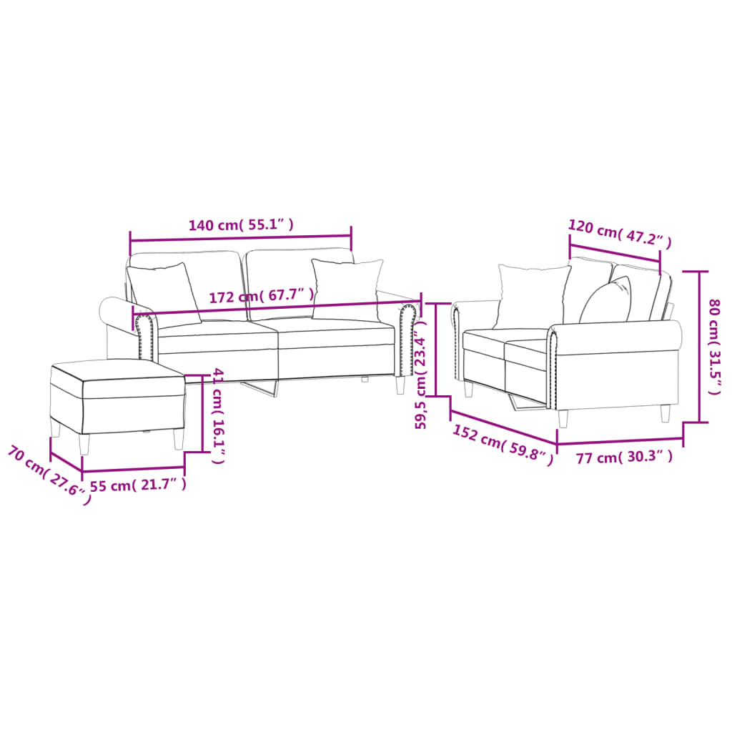 Set di Divani 3 pz con Cuscini Grigio Scuro in Velluto | homemem39
