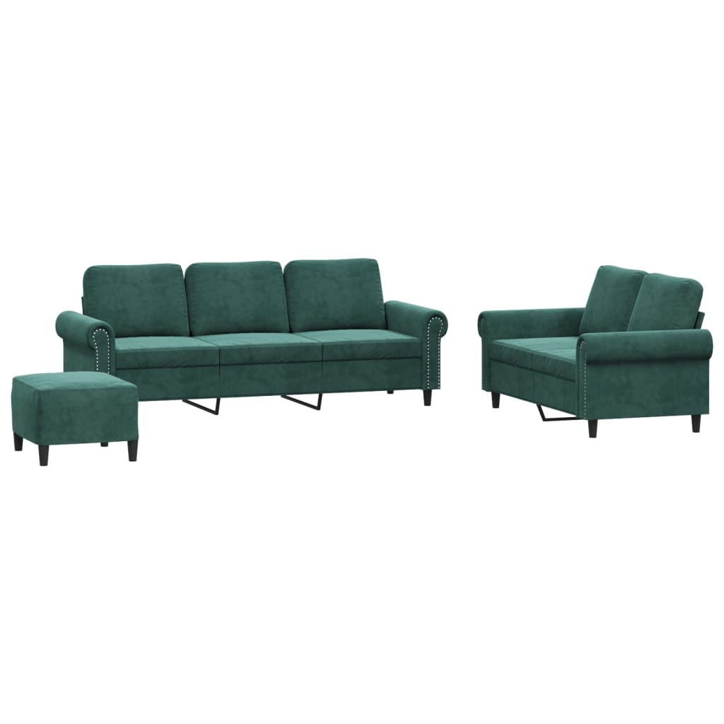 Set di Divani 3 pz con Cuscini Verde scuro in Velluto