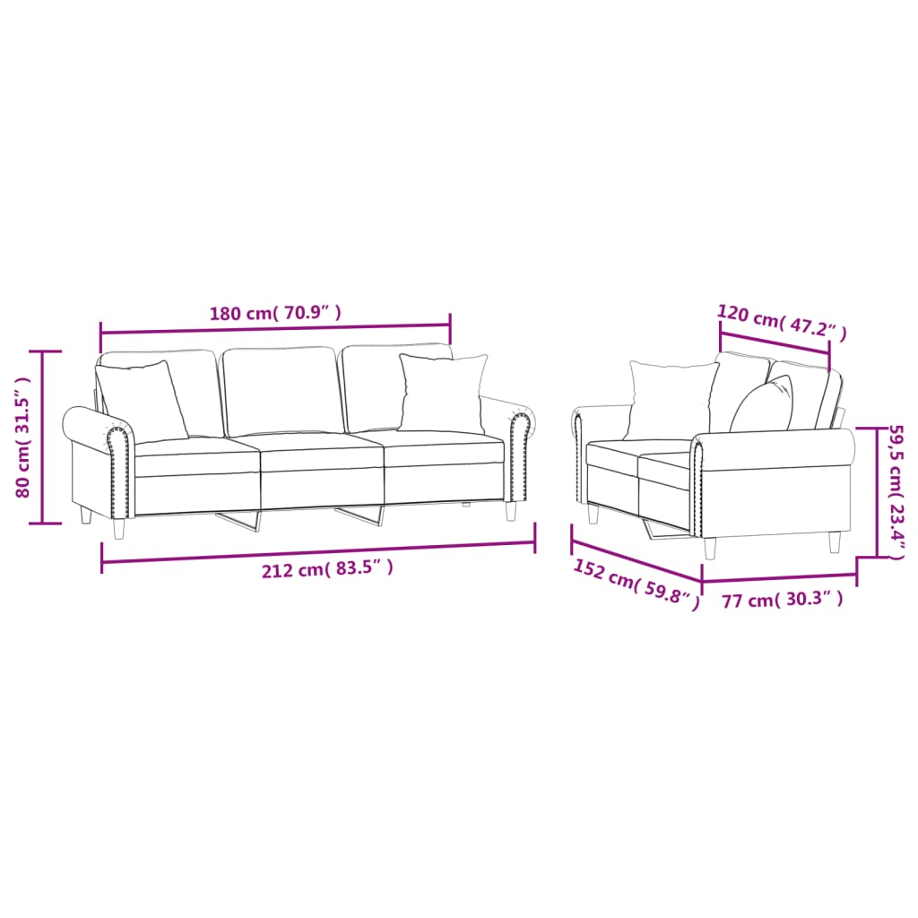Set di Divani 2 pz con Cuscini Grigio Scuro in Velluto | homemem39