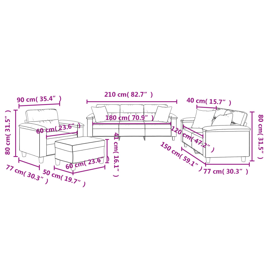 Set Divani 4 pz con Cuscini Grigio Scuro in Tessuto Microfibra | homemem39