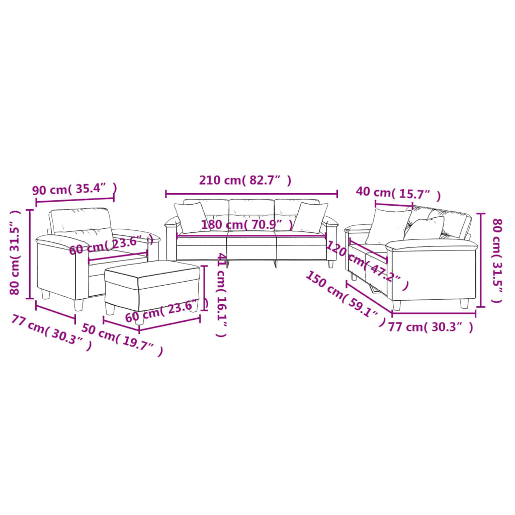 Set Divani 4 pz con Cuscini Beige in Tessuto Microfibra
