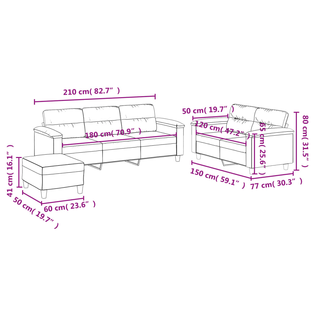 Set Divani 3 pz con Cuscini Grigio Chiaro in Tessuto Microfibra | homemem39