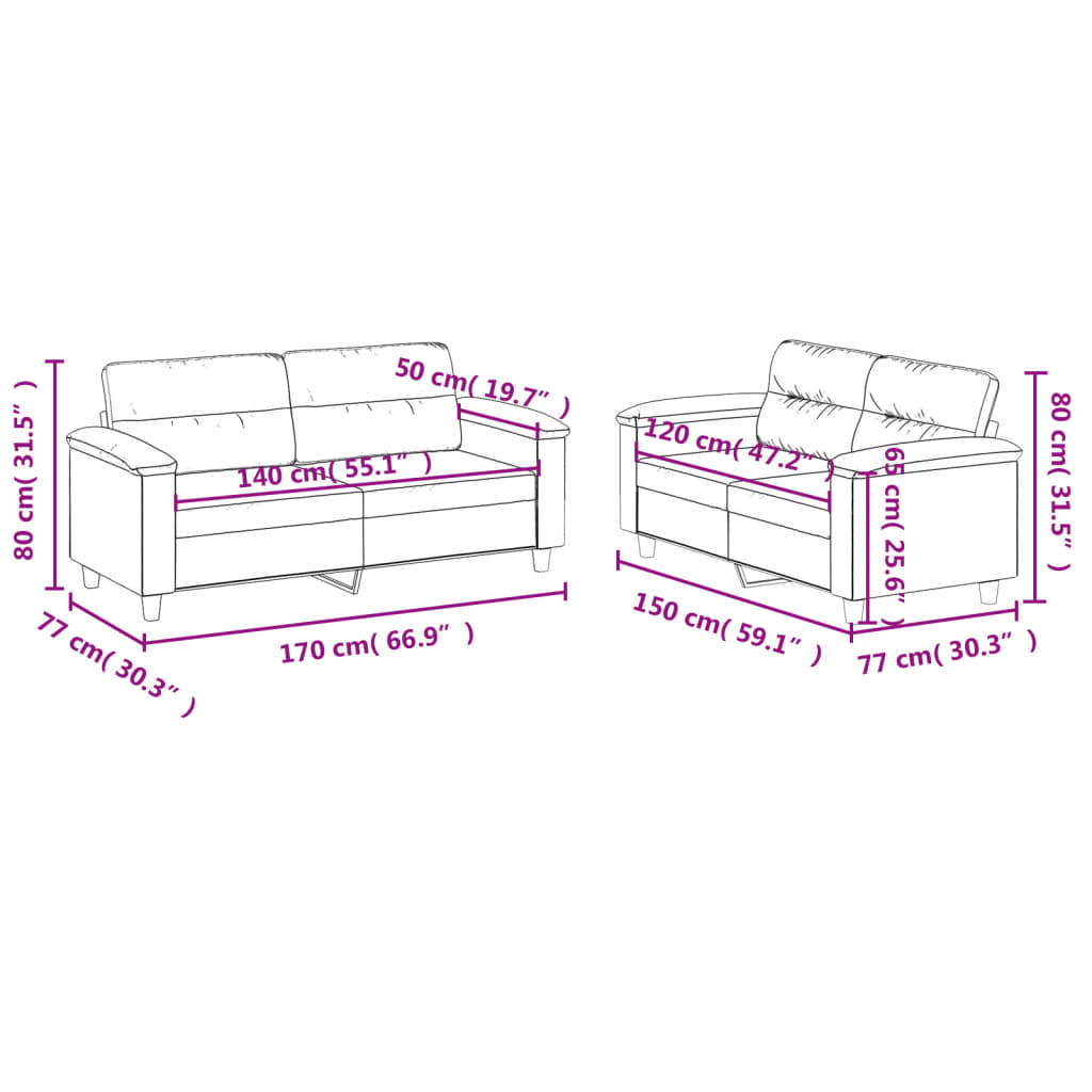Set di Divani 2 pz con Cuscini cappuccino in Similpelle | homemem39