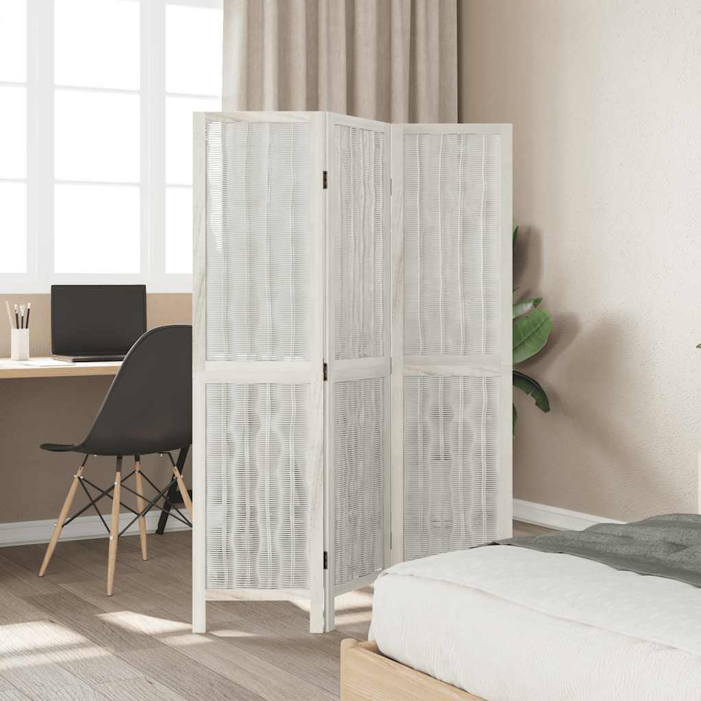 Divisorio Ambienti 3Pannelli Bianco Legno Massello di Paulownia - homemem39
