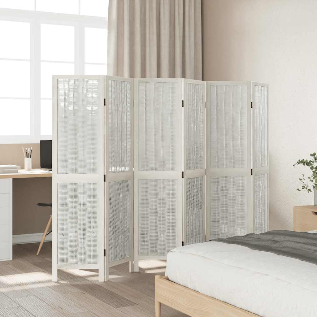 Divisorio Ambienti 6Pannelli Bianco Legno Massello di Paulownia - homemem39