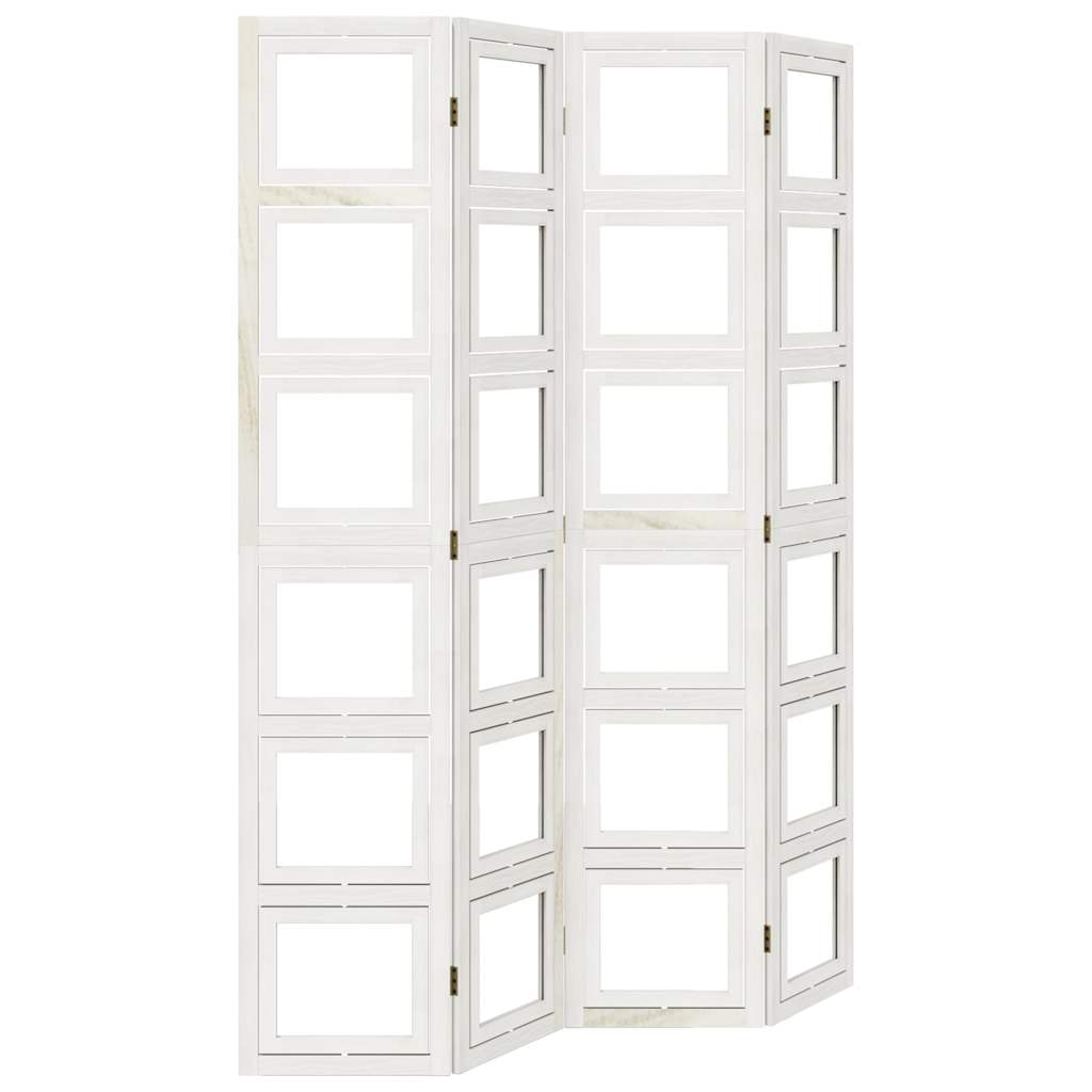 Divisorio Ambienti 4Pannelli Bianco Legno Massello di Paulownia - homemem39