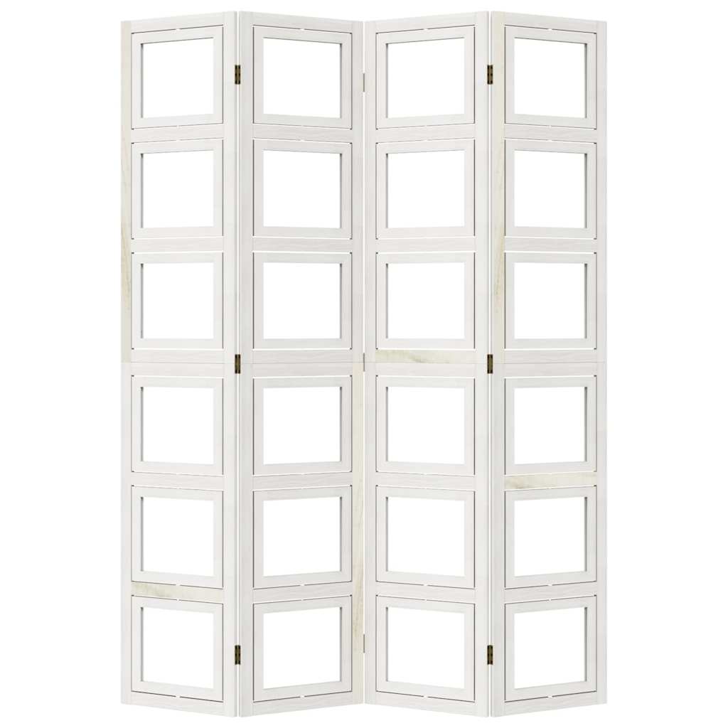 Divisorio Ambienti 4Pannelli Bianco Legno Massello di Paulownia - homemem39